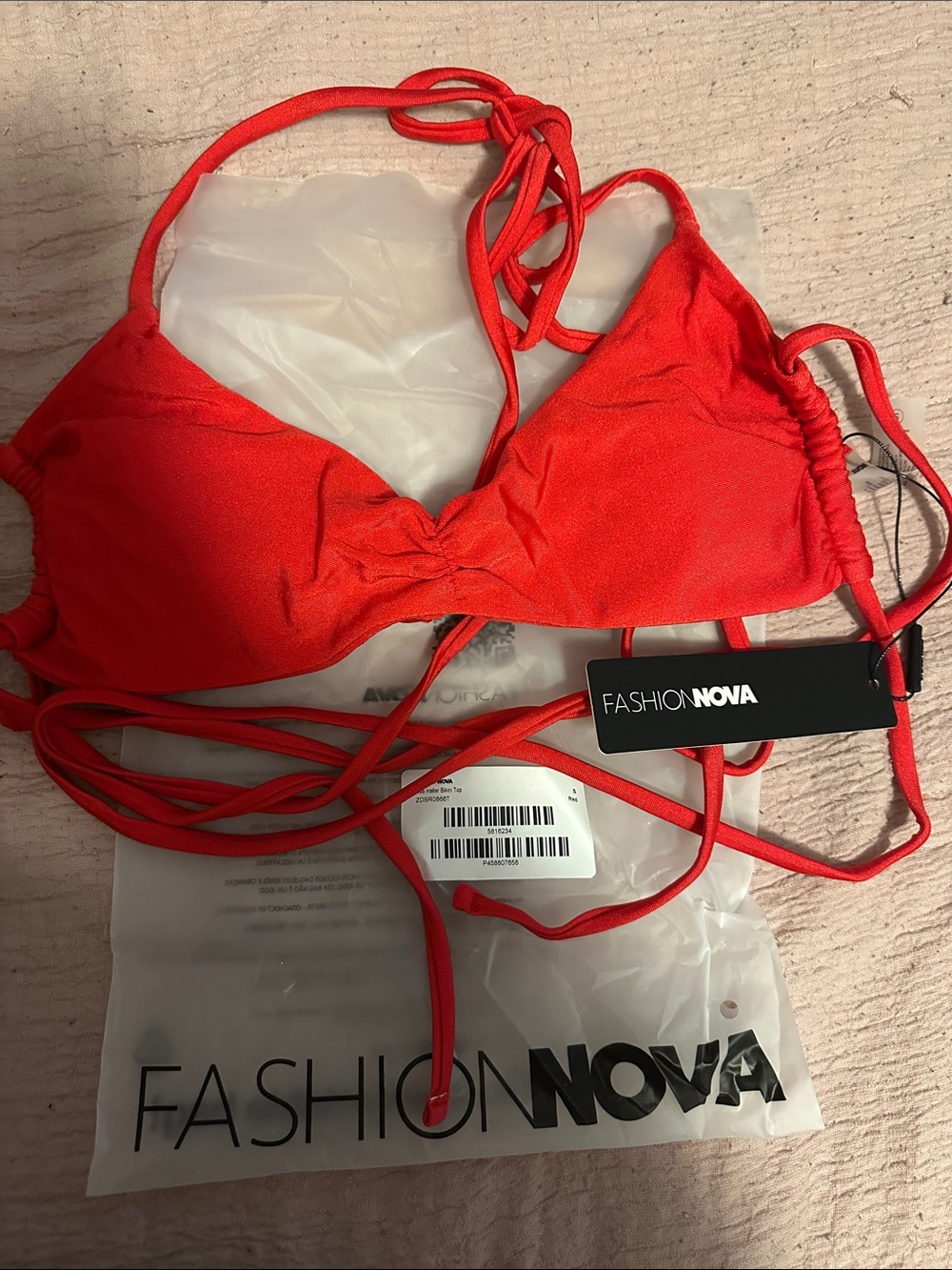 Fashion Nova Bright Red Triangle String Bikini Top